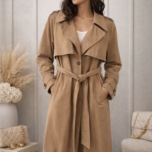 Abercrombie & Fitch Classic Camel Belted Trench Coat/ Drape Front Trench